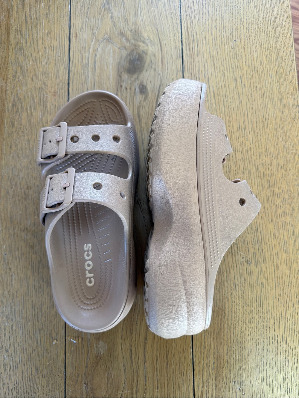 CROCS Platform Double Buckle Slide Sandals in Blush Pink - Picture 3 of 7